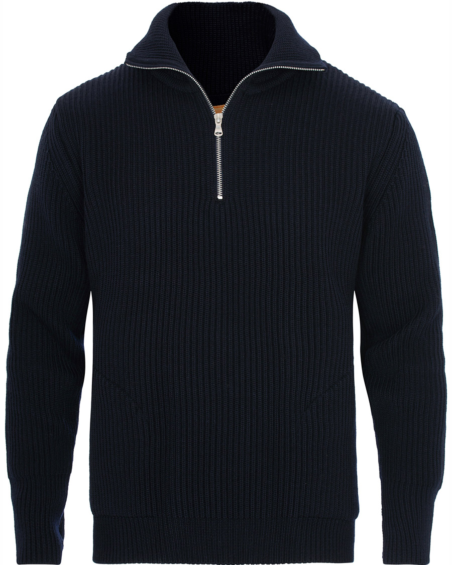 Herre | Trøjer | Andersen-Andersen | Navy Half Zip Pockets Sweater Navy Blue