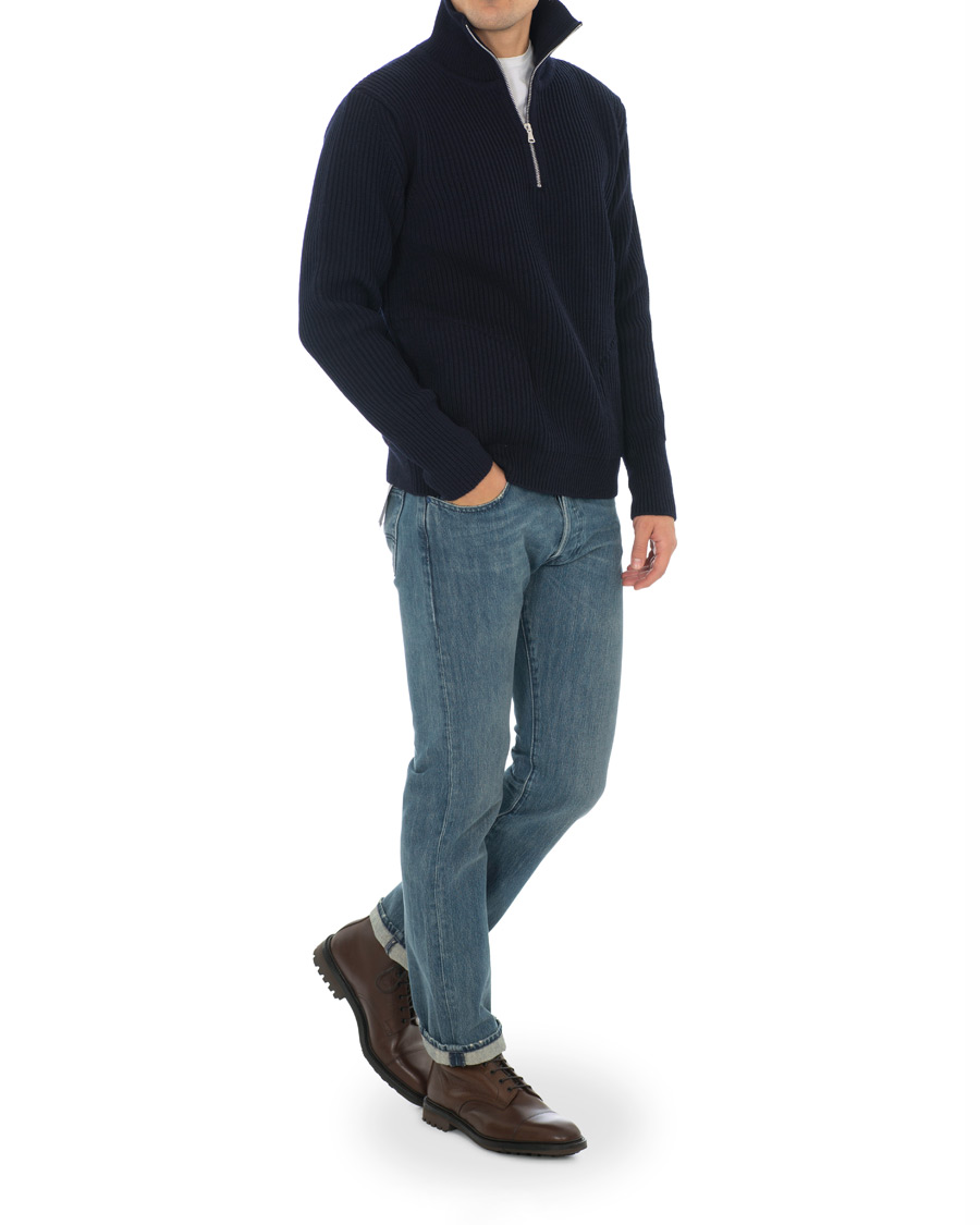Andersen-Andersen Navy Half Zip Pockets Sweater Navy Blue - CareOfCarl.dk