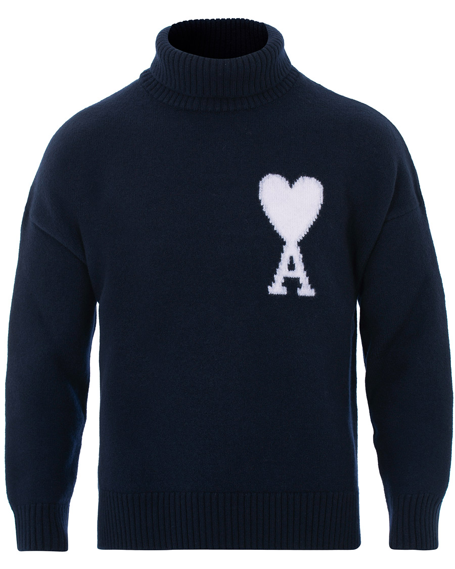 Herre | Trøjer | AMI | Oversized Heart Logo Wool Rollneck Navy