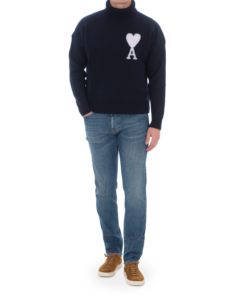 Herre | Trøjer | AMI | Oversized Heart Logo Wool Rollneck Navy