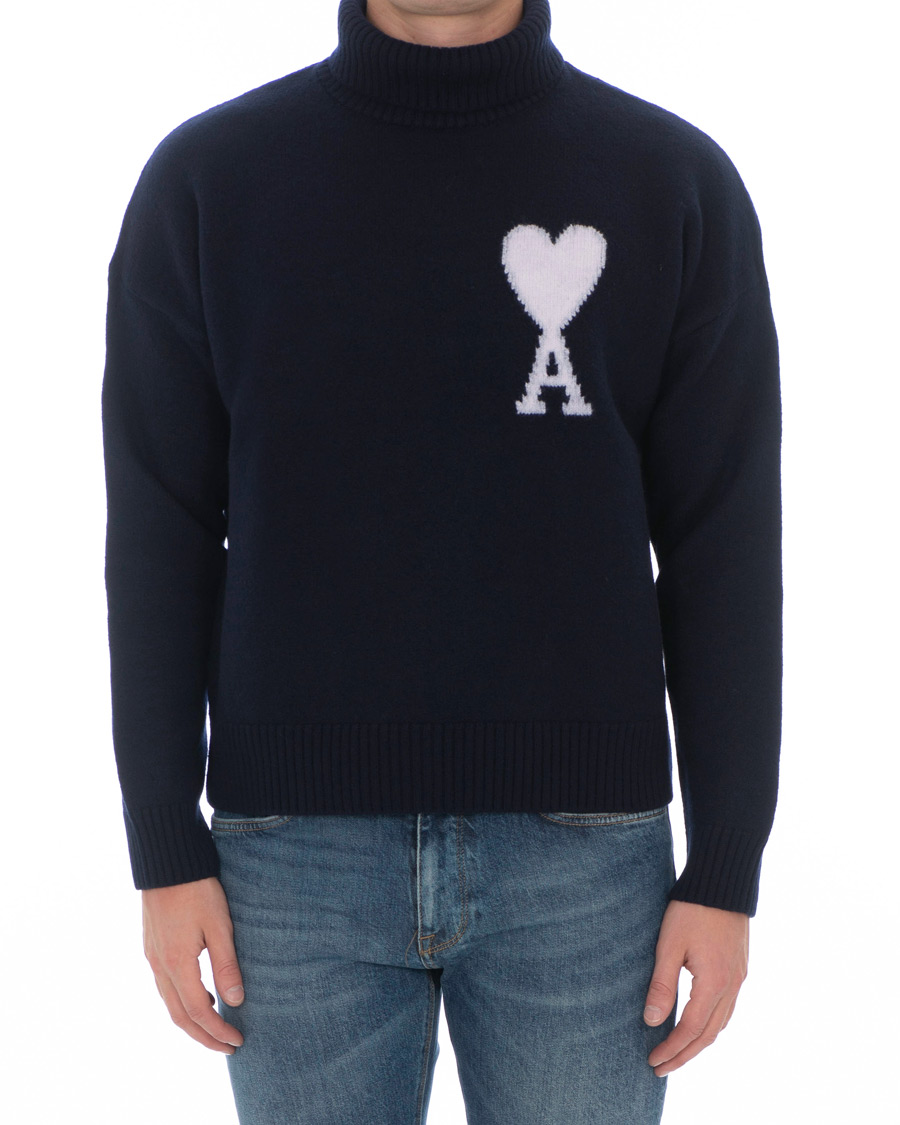 Herre | Trøjer | AMI | Oversized Heart Logo Wool Rollneck Navy
