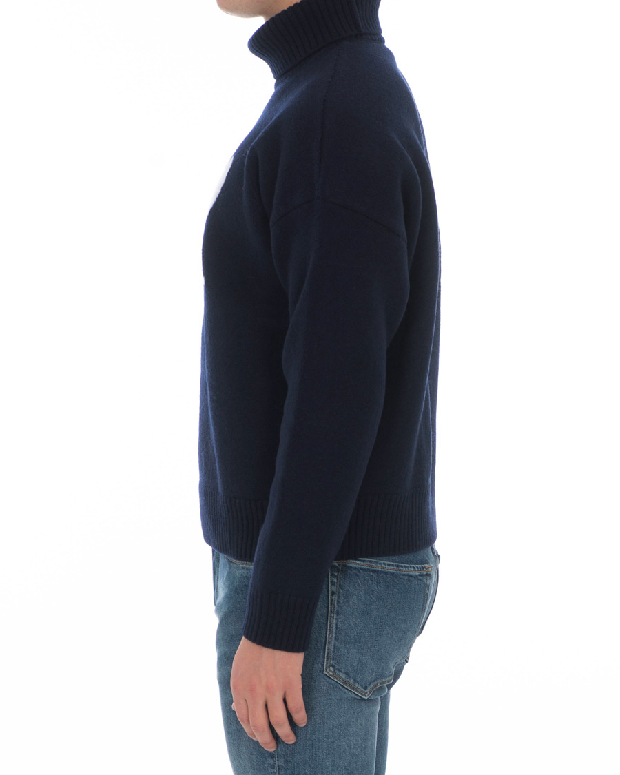 Herre | Trøjer | AMI | Oversized Heart Logo Wool Rollneck Navy