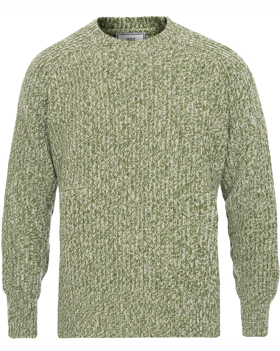 Herre | Trøjer | AMI | Mouline Ribbed Crew Neck Sweater Green/White