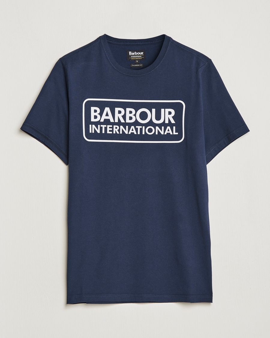 Herre | T-Shirts | Barbour International | Large Logo Crew Neck Tee Navy