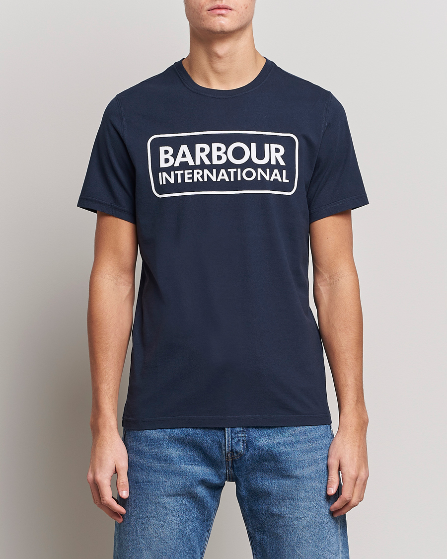 Herre | T-Shirts | Barbour International | Large Logo Crew Neck Tee Navy