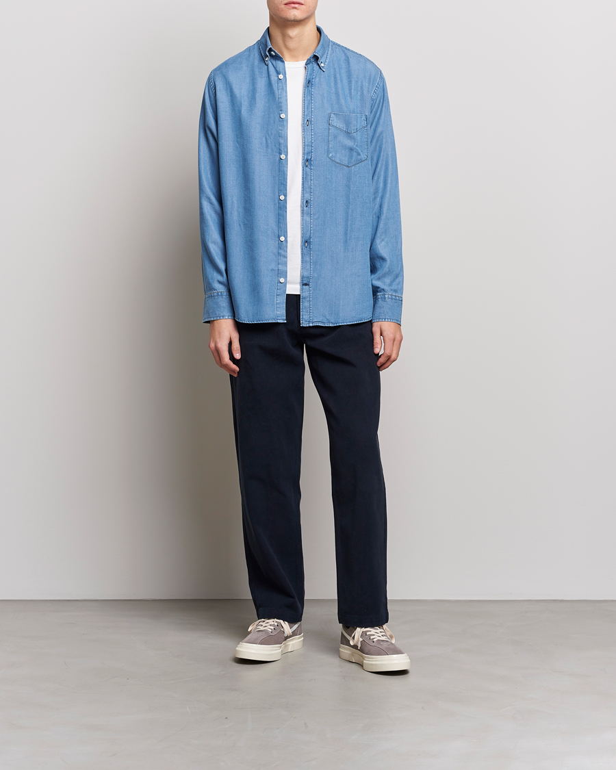Herre | Skjorter | NN07 | Levon Tencel Denim Shirt Light Blue
