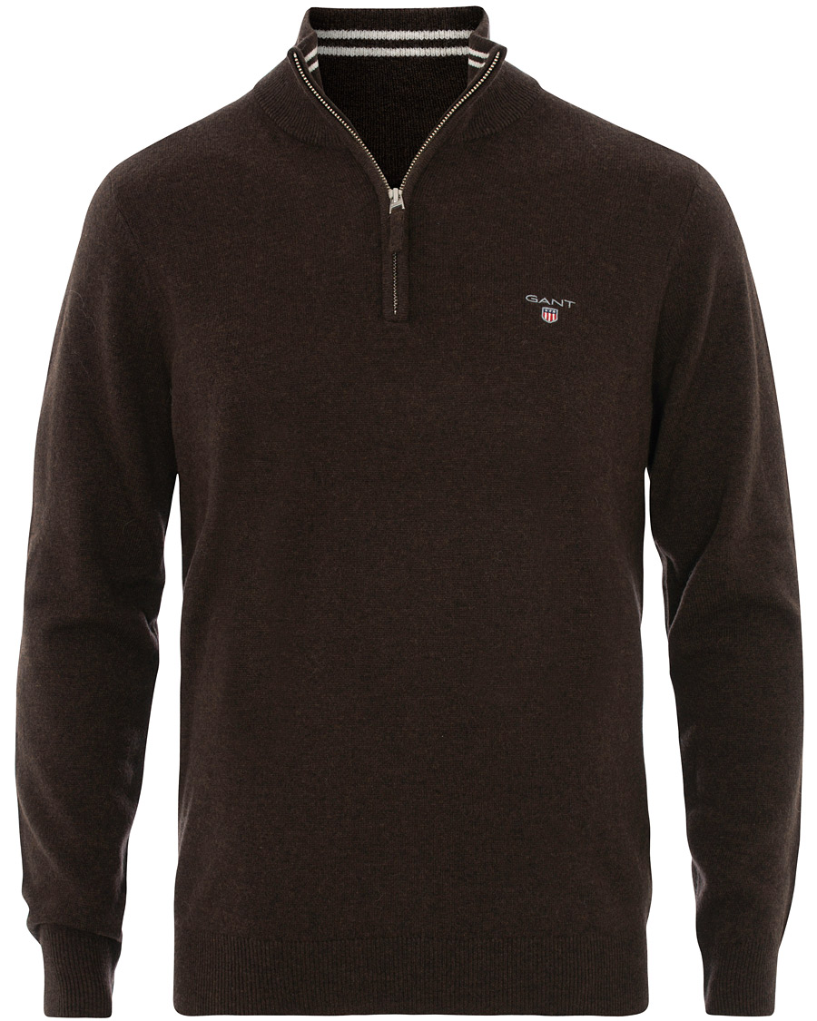 Herre | Trøjer | GANT | Lambswool Half Zip Dark Brown