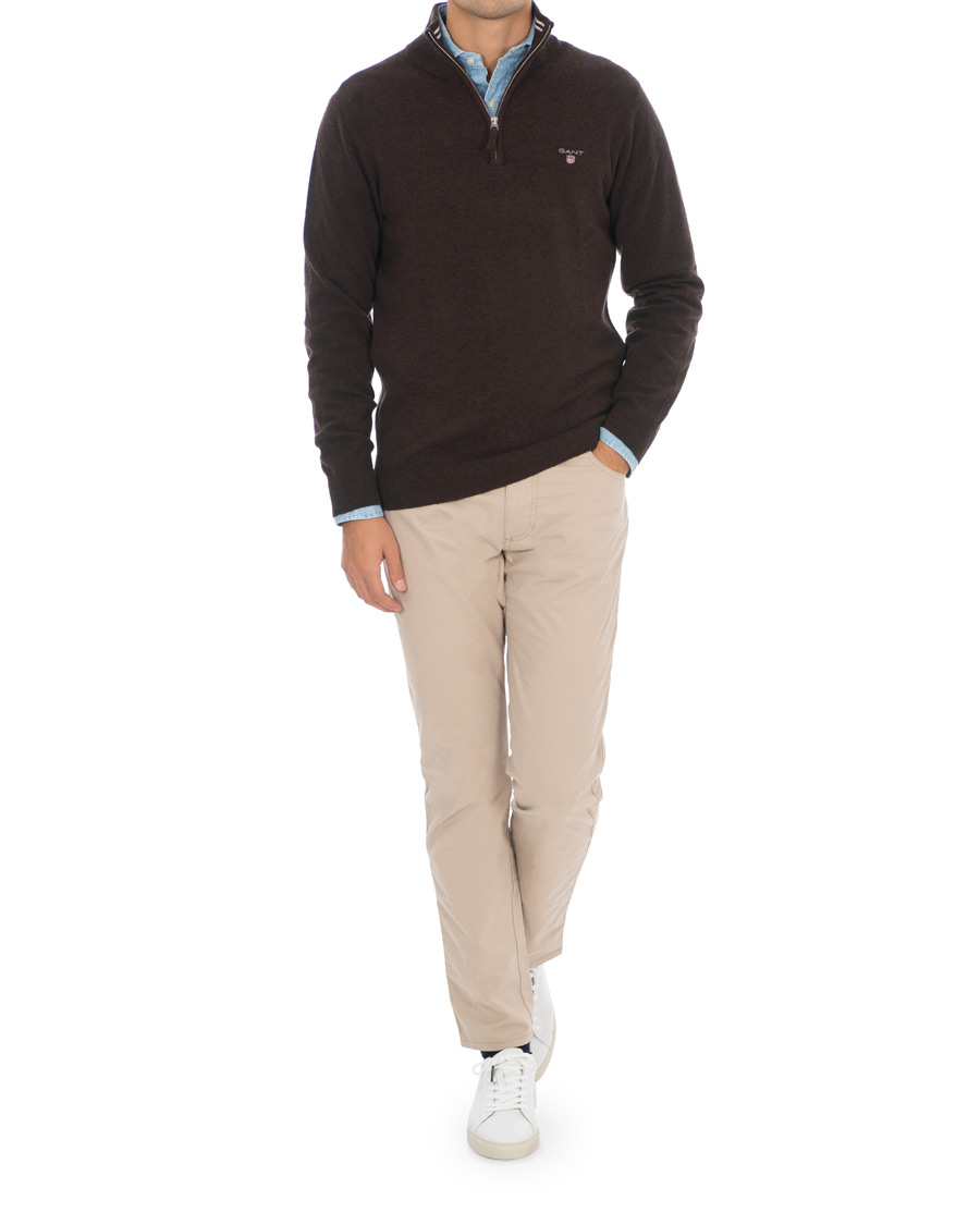 Herre | Trøjer | GANT | Lambswool Half Zip Dark Brown