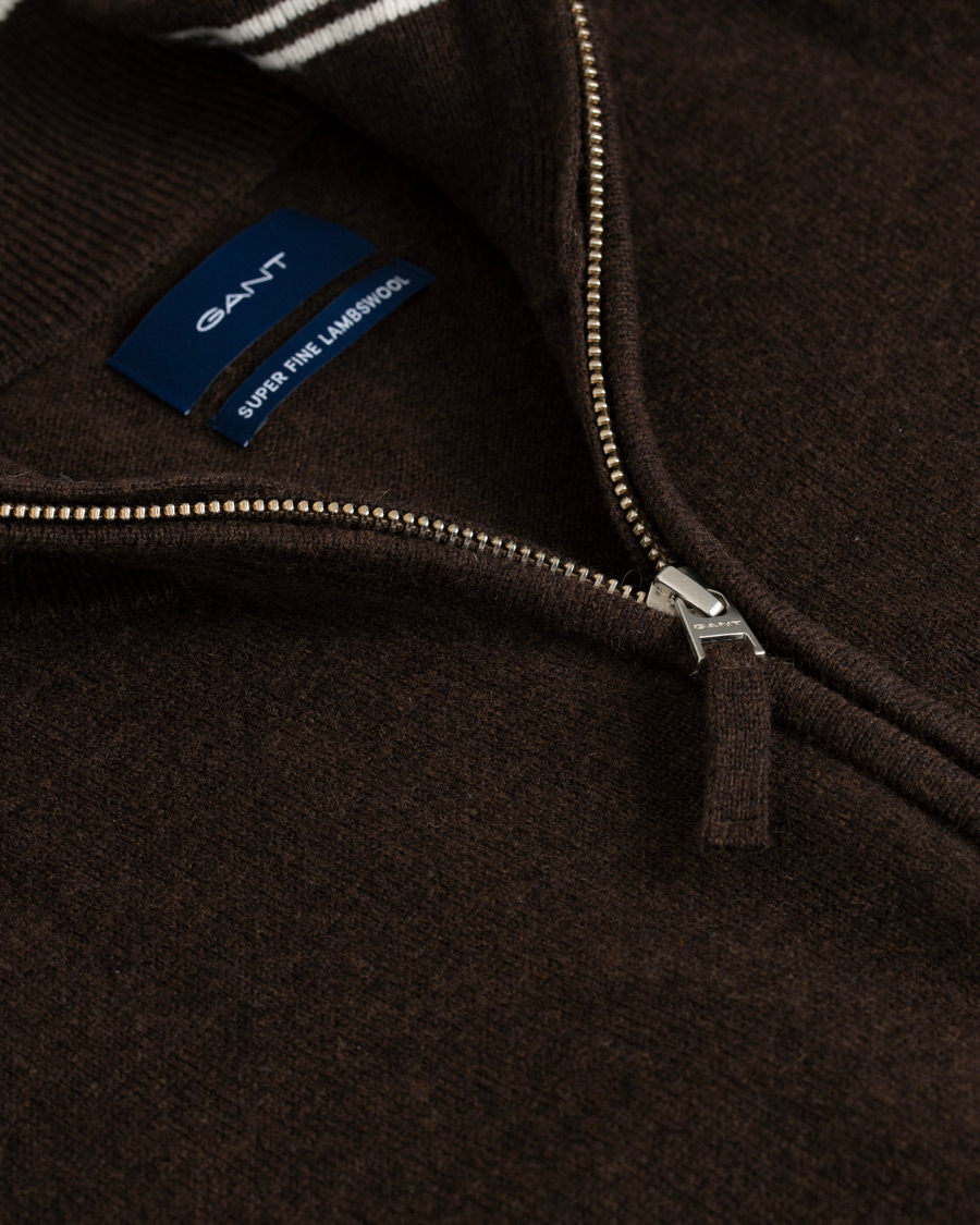 Herre | Trøjer | GANT | Lambswool Half Zip Dark Brown