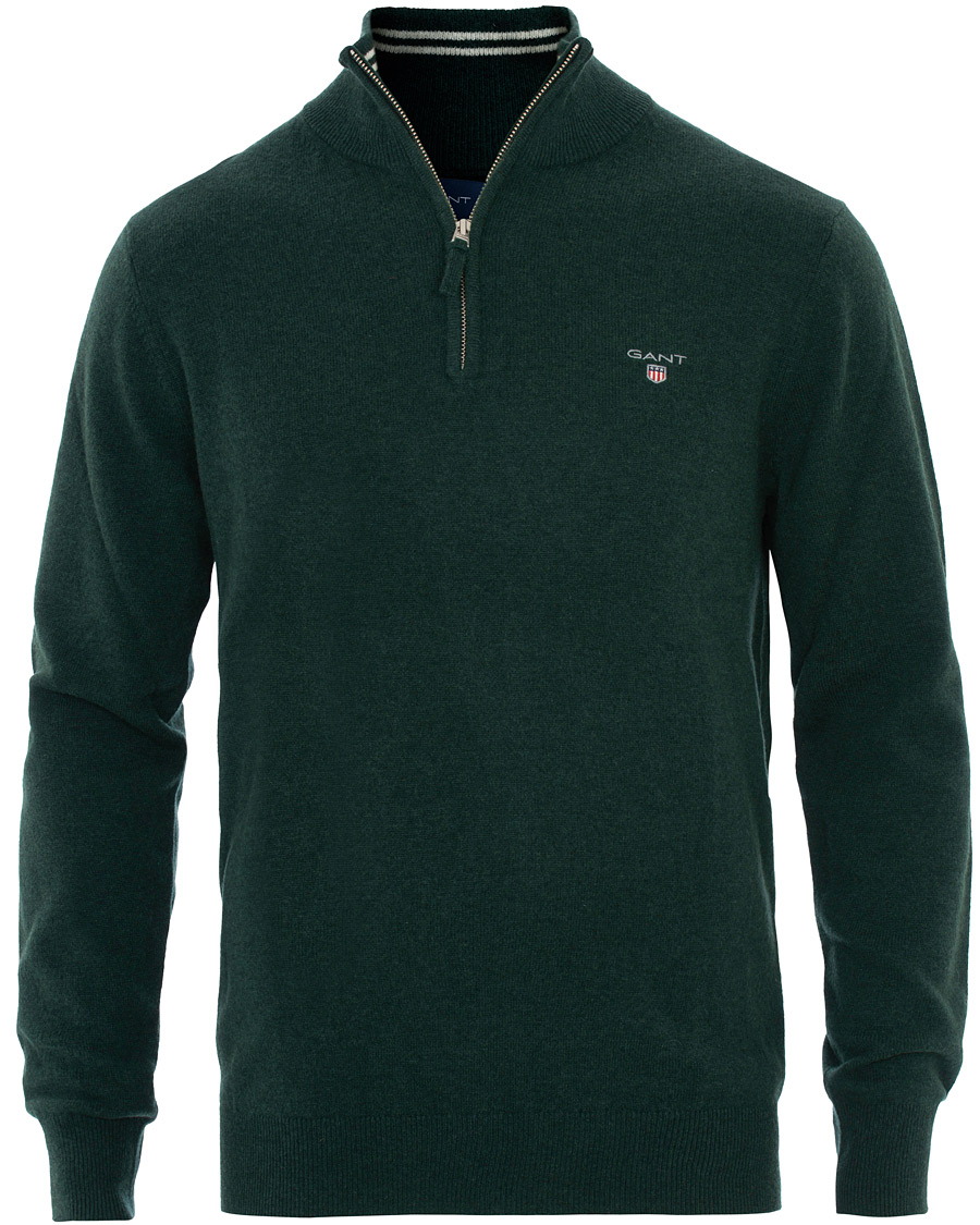 Herre | Trøjer | GANT | Lambswool Half Zip Tartan Green