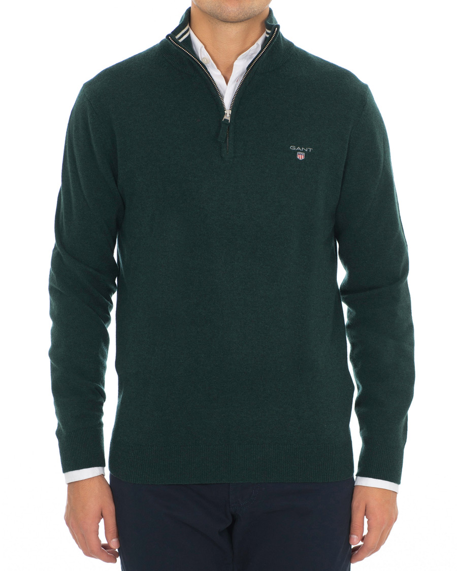 Herre | Trøjer | GANT | Lambswool Half Zip Tartan Green
