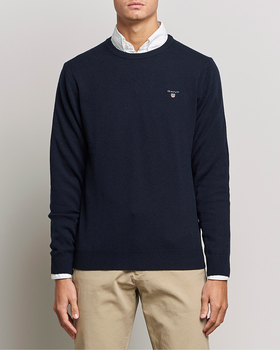 Herre | Trøjer | GANT | Lambswool Crew Neck Pullover Marine