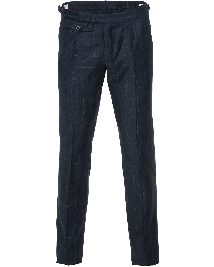 Herre | Bukser | Incotex | Slim Fit Side-adjuster Windowpane Flannel Trousers Navy