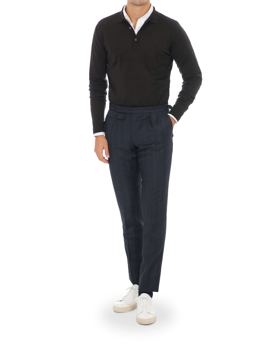 Herre | Bukser | Incotex | Slim Fit Side-adjuster Windowpane Flannel Trousers Navy