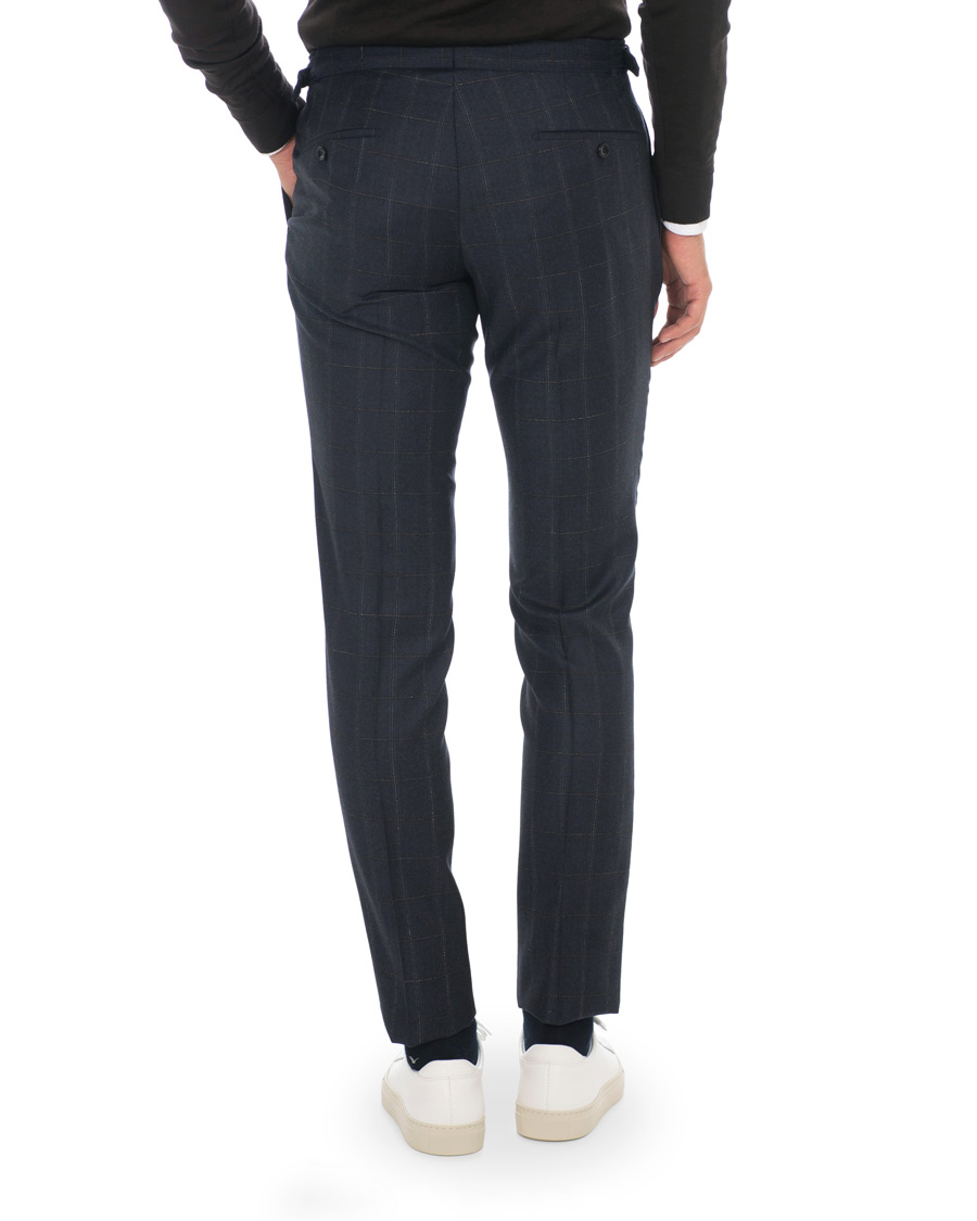 Herre | Bukser | Incotex | Slim Fit Side-adjuster Windowpane Flannel Trousers Navy