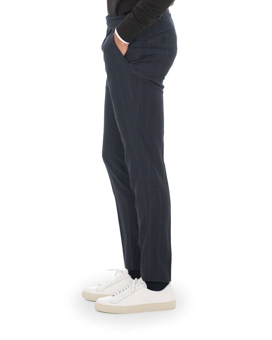 Herre | Bukser | Incotex | Slim Fit Side-adjuster Windowpane Flannel Trousers Navy
