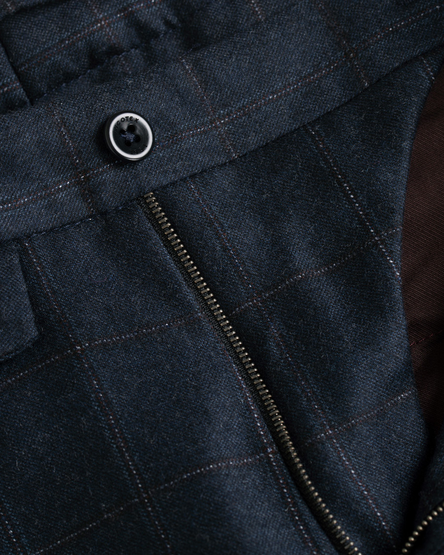 Herre | Bukser | Incotex | Slim Fit Side-adjuster Windowpane Flannel Trousers Navy