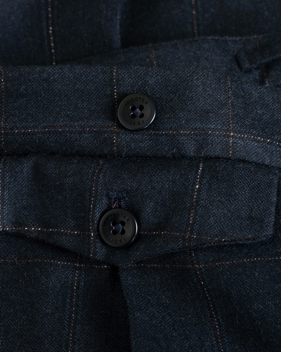 Herre | Bukser | Incotex | Slim Fit Side-adjuster Windowpane Flannel Trousers Navy