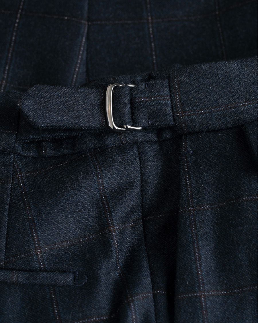 Herre | Bukser | Incotex | Slim Fit Side-adjuster Windowpane Flannel Trousers Navy