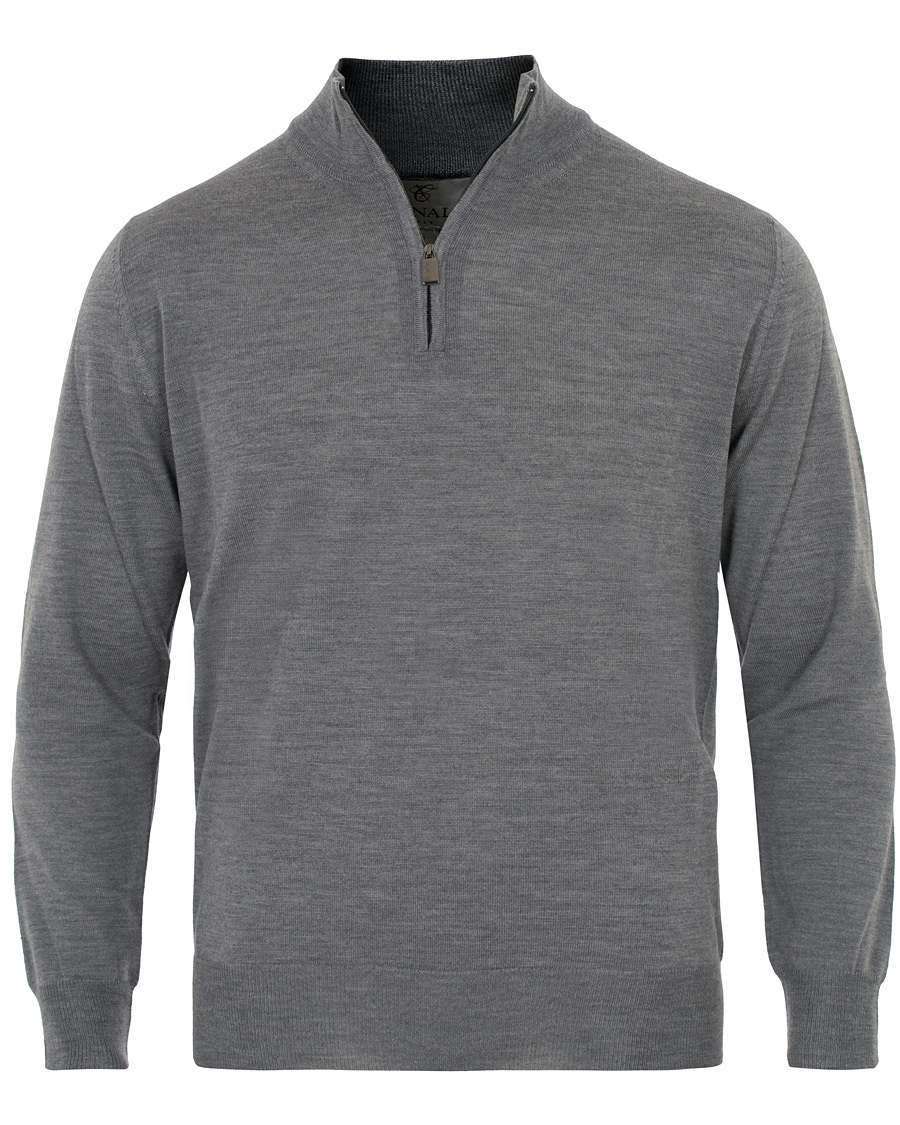 Herre | Trøjer | Canali | Merino Wool Half Zip Sweater Grey Melange
