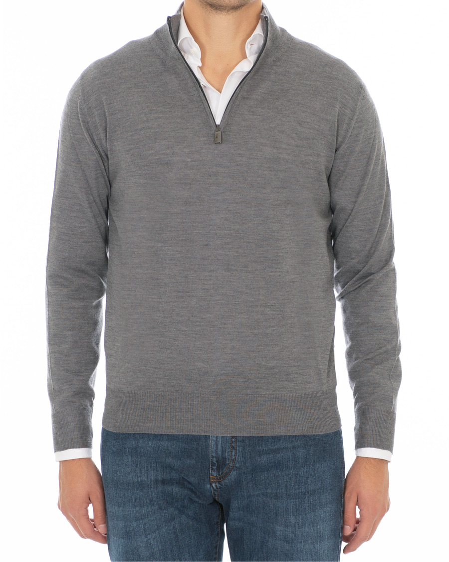 Herre | Trøjer | Canali | Merino Wool Half Zip Sweater Grey Melange