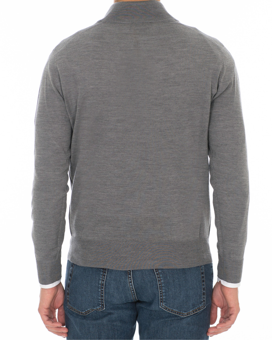 Herre | Trøjer | Canali | Merino Wool Half Zip Sweater Grey Melange