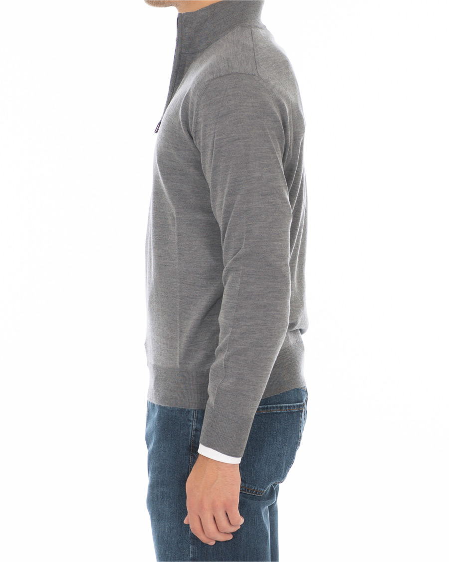 Herre | Trøjer | Canali | Merino Wool Half Zip Sweater Grey Melange