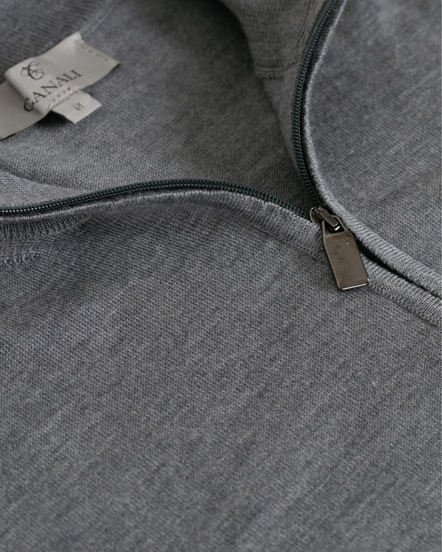 Herre | Trøjer | Canali | Merino Wool Half Zip Sweater Grey Melange