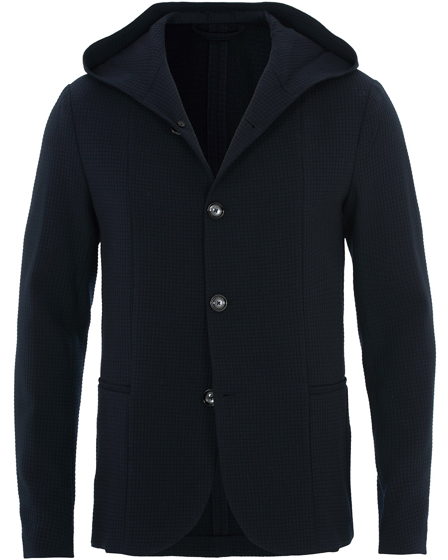 Herre | Blazere & jakker | Emporio Armani | Structured Knitted Blazer Hoodie Navy