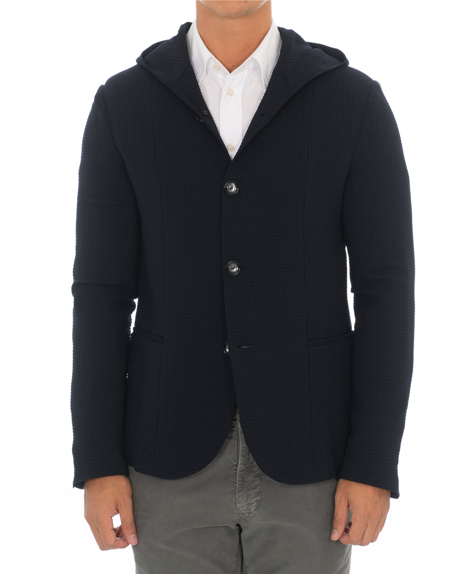 Herre | Blazere & jakker | Emporio Armani | Structured Knitted Blazer Hoodie Navy