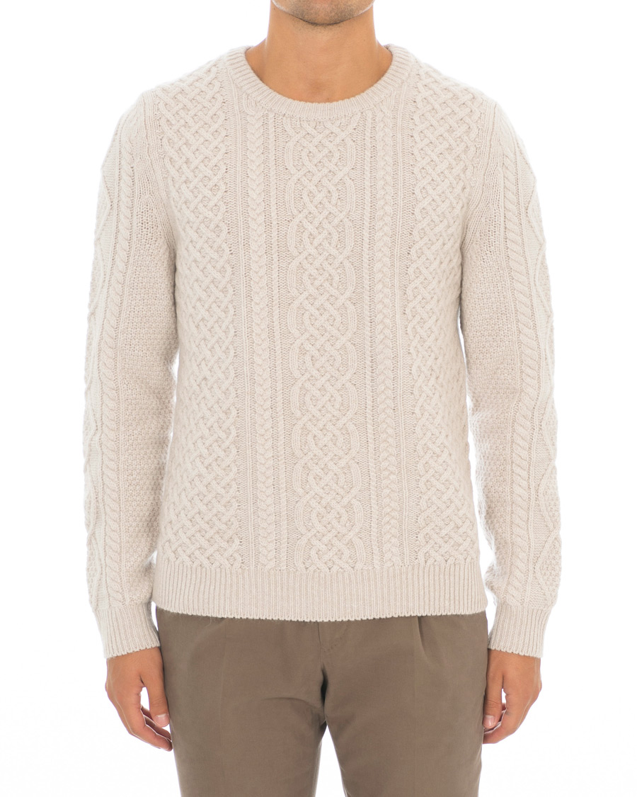 Herre |  | Morris Heritage | Cable Knitted Cashmere O-Neck Off White