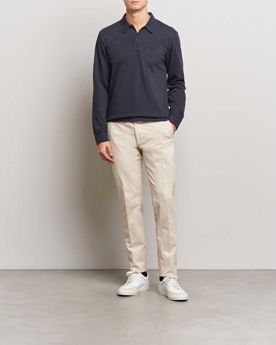 Herre | Polotrøjer | Sunspel | Long Sleeve Riviera Polo Shirt Navy