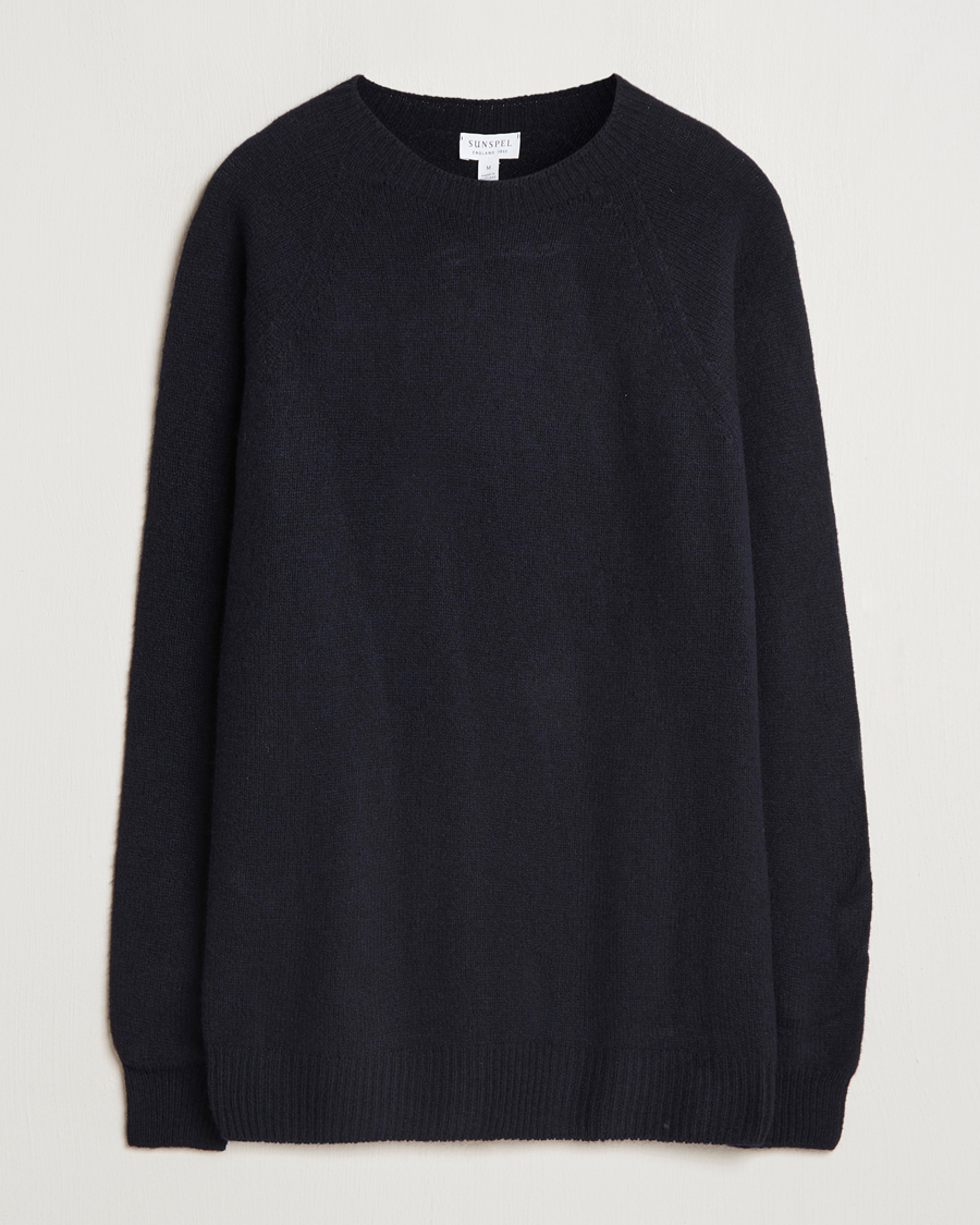 Herre | Trøjer | Sunspel | Lambswool Crewneck Dark Navy Moiline