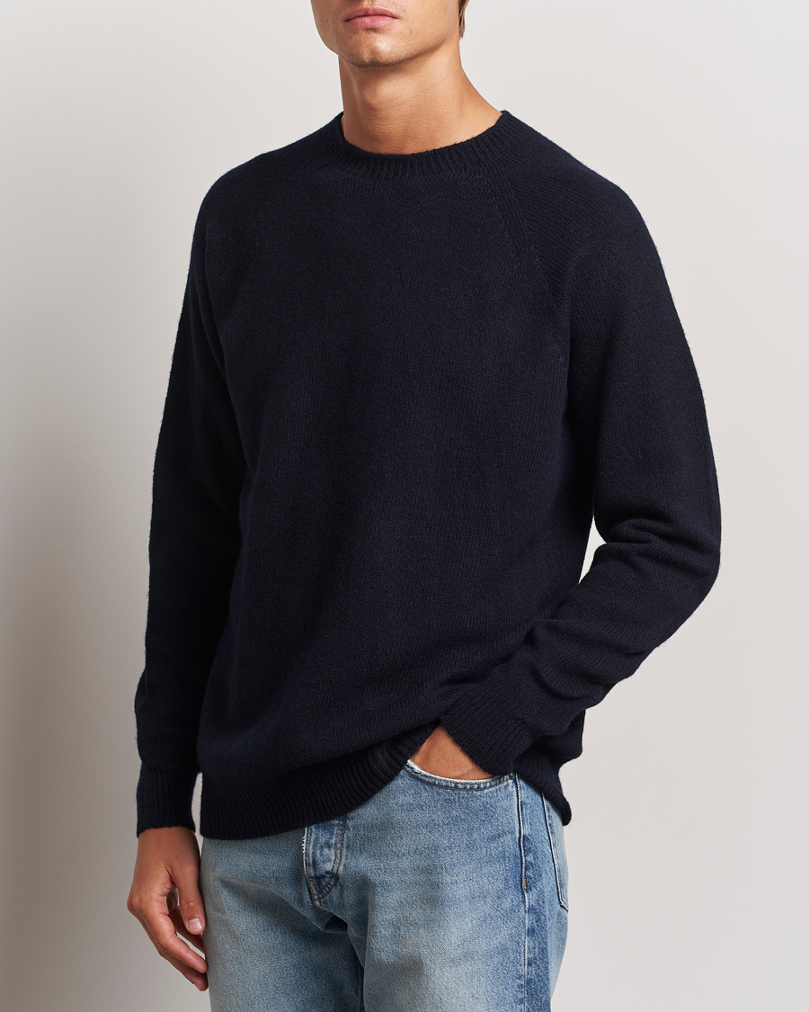 Herre | Trøjer | Sunspel | Lambswool Crewneck Dark Navy Moiline