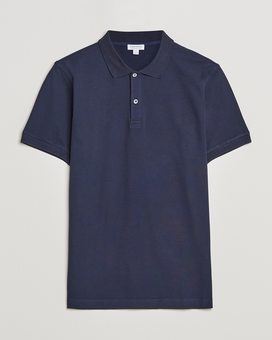 Herre |  | Sunspel | Short Sleeve Pique Polo Navy