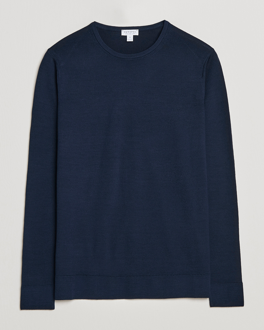 Herre | Trøjer | Sunspel | Crew Neck Jumper Light Navy