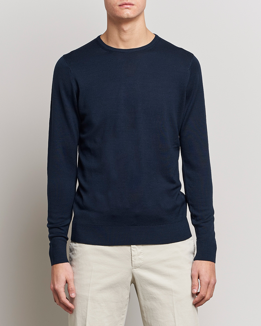 Herre | Tøj | Sunspel | Crew Neck Jumper Light Navy