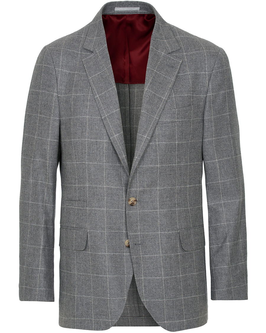 Herre | Blazere & jakker | Brunello Cucinelli | Windowpane Check Blazer Light Grey
