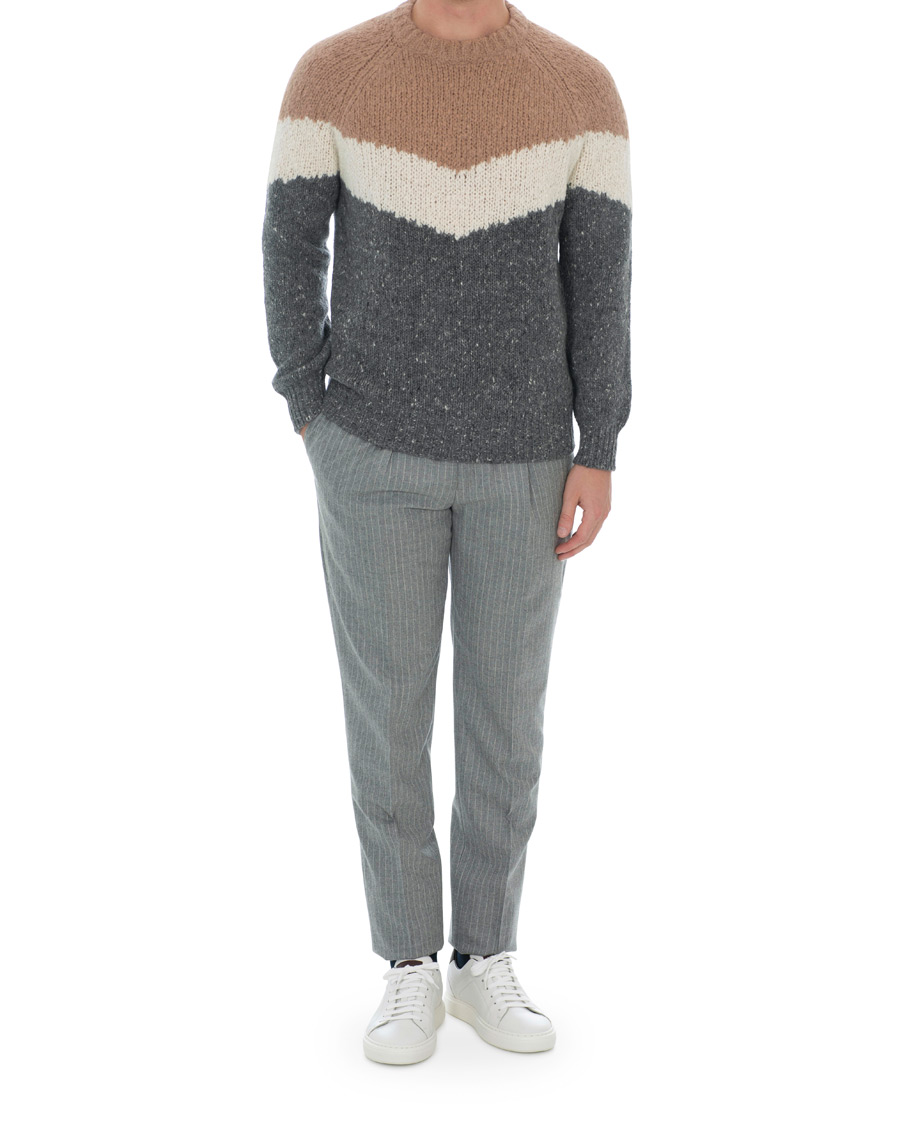 Herre | Bukser | Brunello Cucinelli | Slim Fit Pin Stripe Pleated Flannel Trousers Light Grey