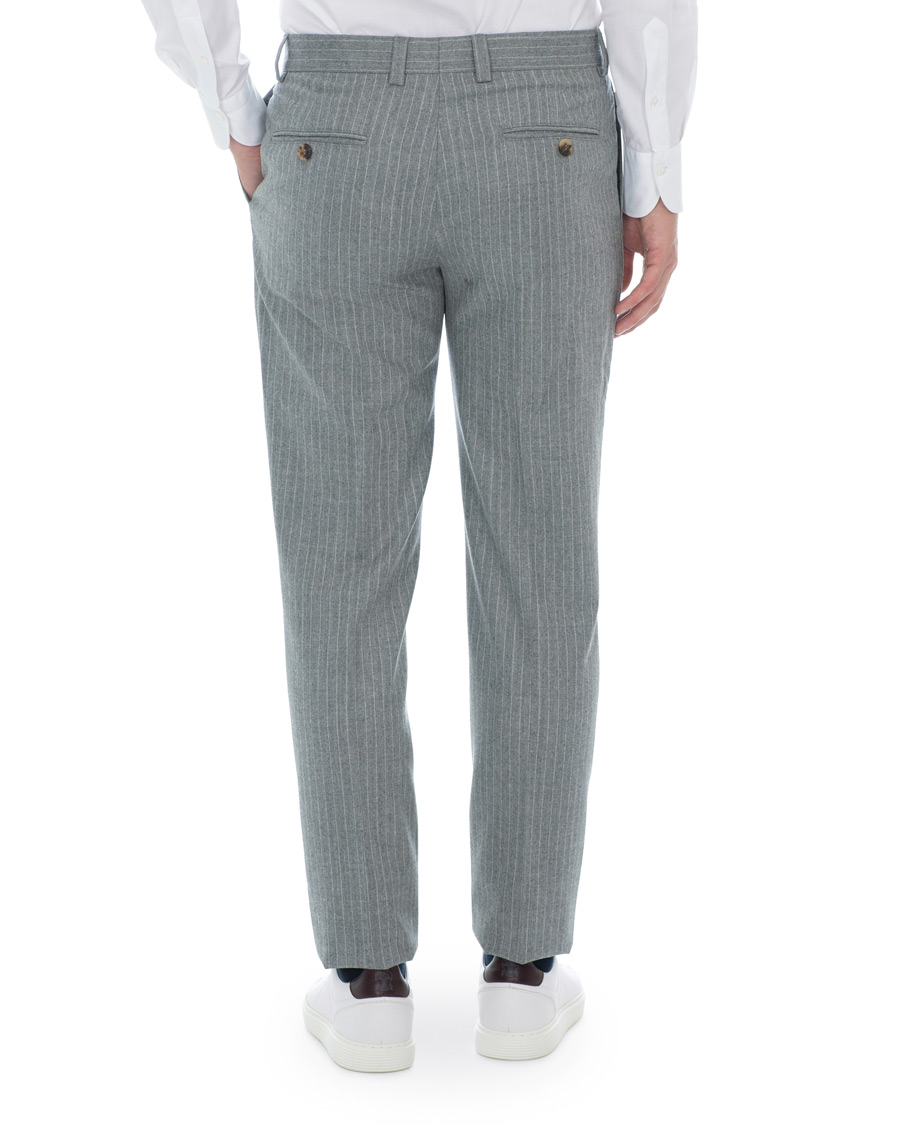 Herre | Bukser | Brunello Cucinelli | Slim Fit Pin Stripe Pleated Flannel Trousers Light Grey