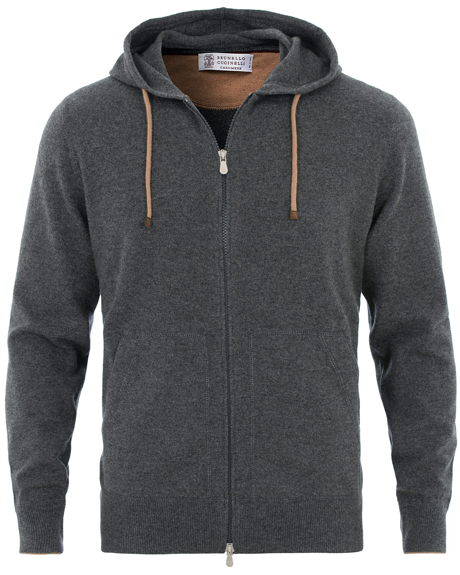 Herre | Trøjer | Brunello Cucinelli | Cashmere Zip Hoodie Dark Grey
