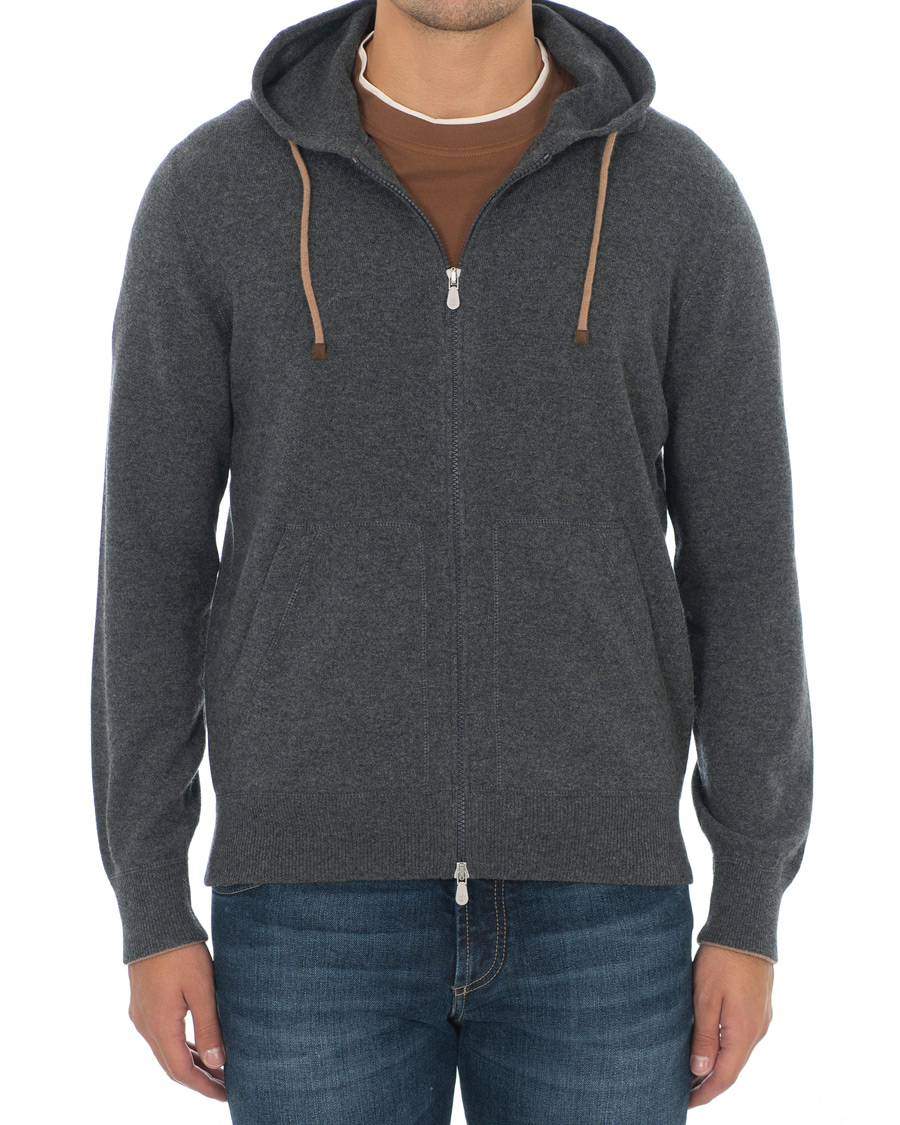 Herre | Trøjer | Brunello Cucinelli | Cashmere Zip Hoodie Dark Grey