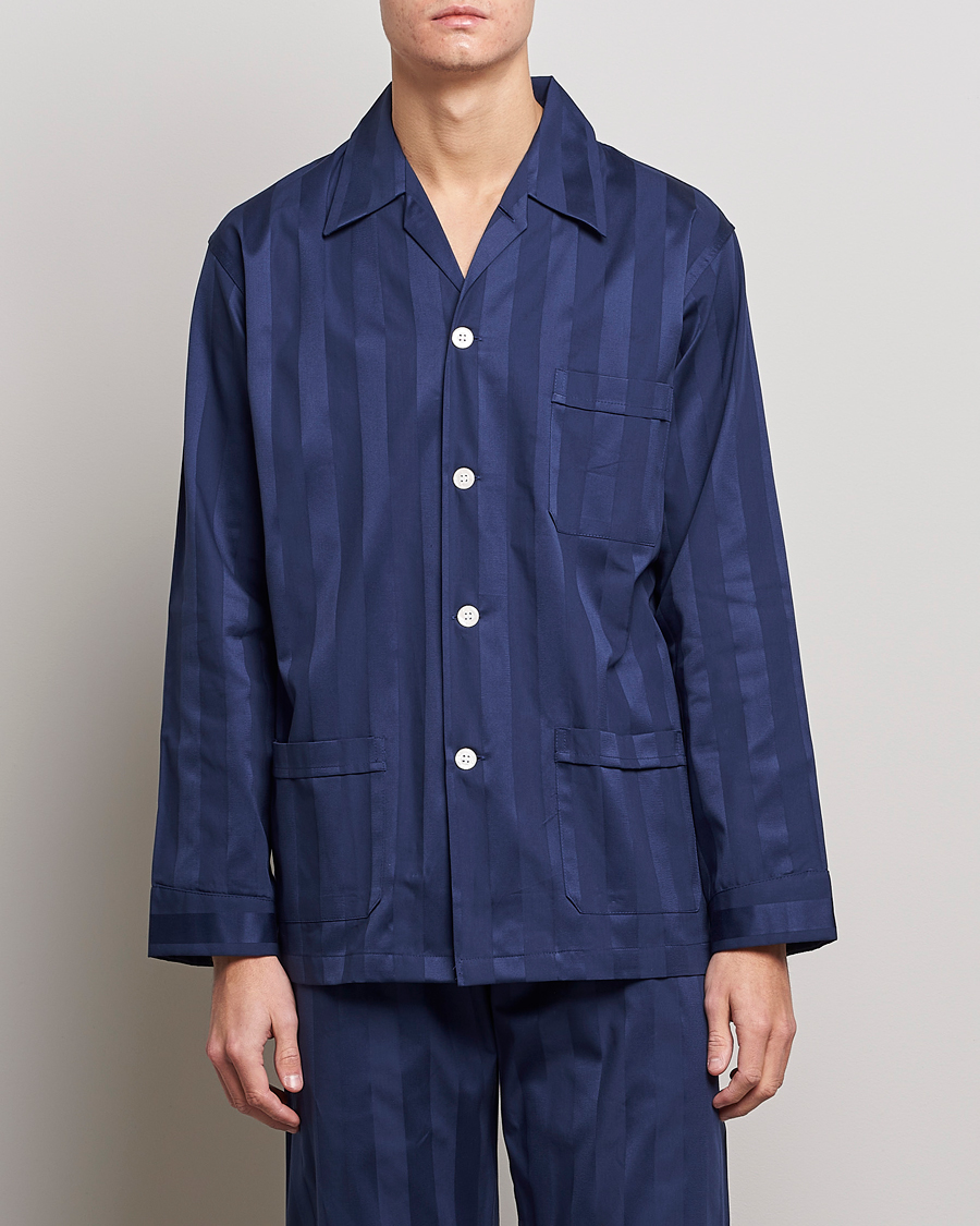 Herre | Pyjamas | Derek Rose | Striped Cotton Satin Pyjama Set Navy