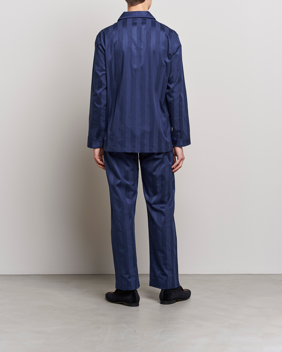 Herre | Pyjamas & Morgenkåber | Derek Rose | Striped Cotton Satin Pyjama Set Navy