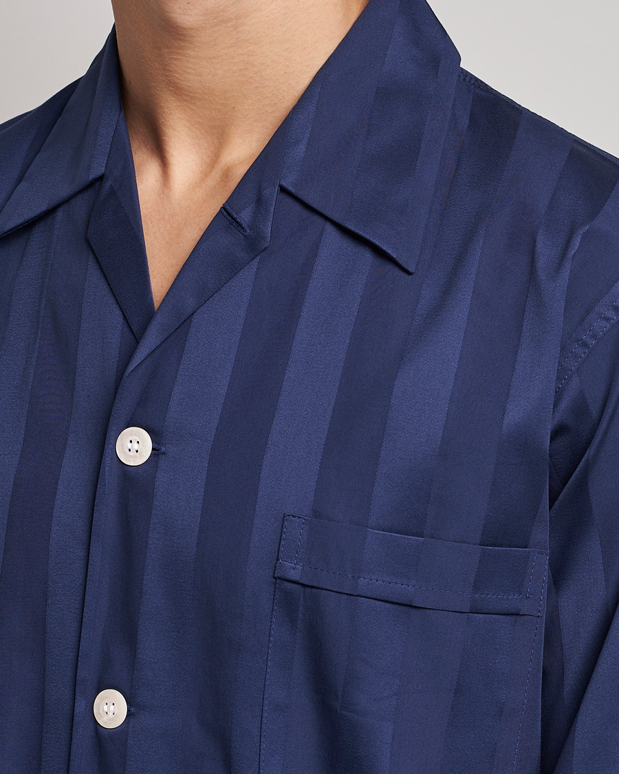 Herre | Pyjamas & Morgenkåber | Derek Rose | Striped Cotton Satin Pyjama Set Navy