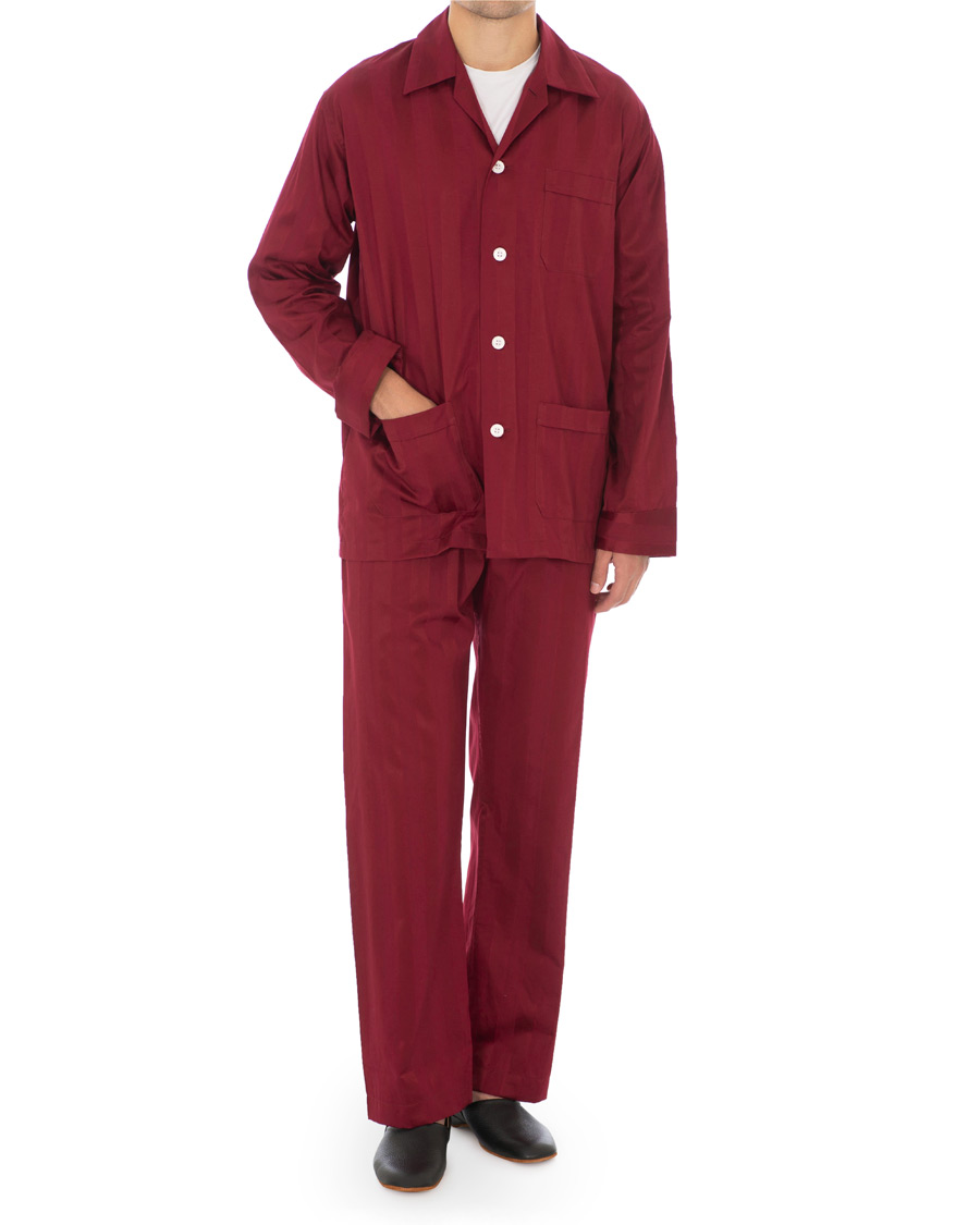 Herre | Pyjamas & Morgenkåber | Derek Rose | Cotton Satin Striped Pyjama Set Wine Red