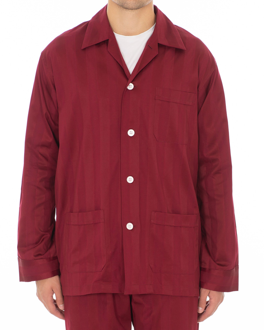 Herre | Pyjamas & Morgenkåber | Derek Rose | Cotton Satin Striped Pyjama Set Wine Red
