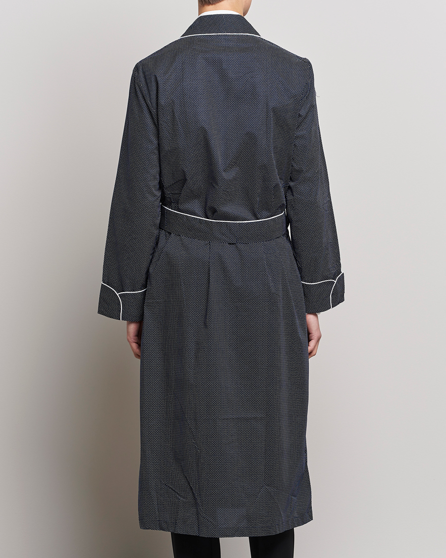 Herre | Pyjamas & Morgenkåber | Derek Rose | Polka Dot Cotton Satin Dressing Gown Navy
