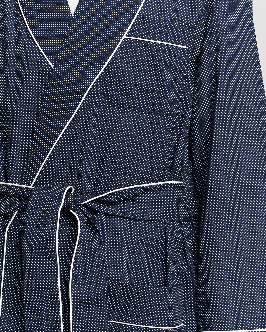 Herre | Pyjamas & Morgenkåber | Derek Rose | Polka Dot Cotton Satin Dressing Gown Navy