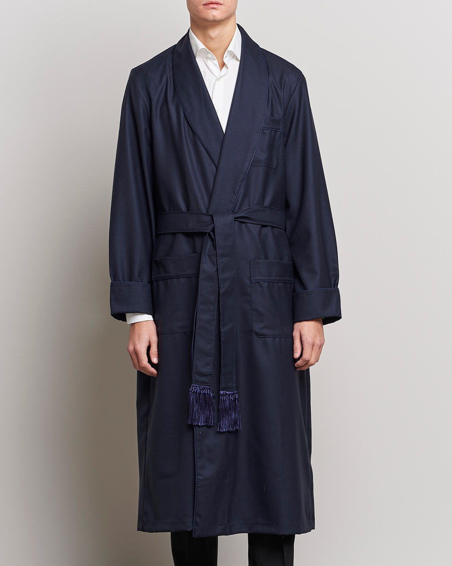 Herre | Loungewear-afdelingen | Derek Rose | Pure Wool Dressing Gown Navy